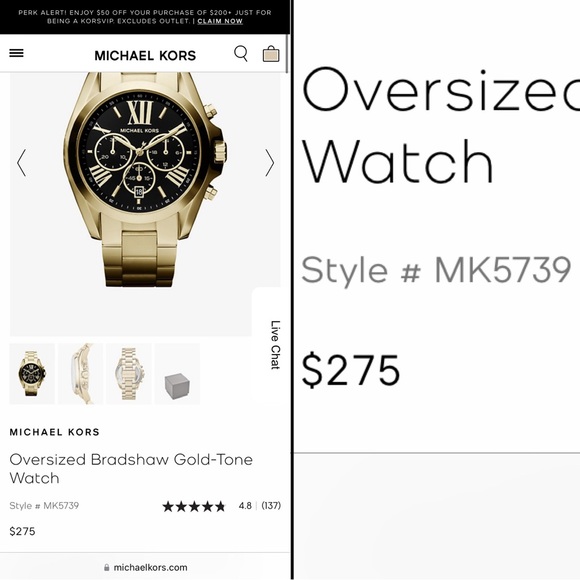 MICHAEL KORS | Oversized Bradshaw Gold Tone Watch - Picture 7 of 7